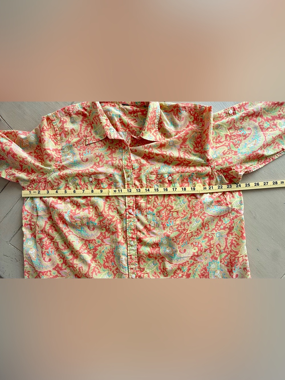 Lauren Ralph Lauren Coral and Green Paisley Button-Down Shirt - Picture 6 of 6